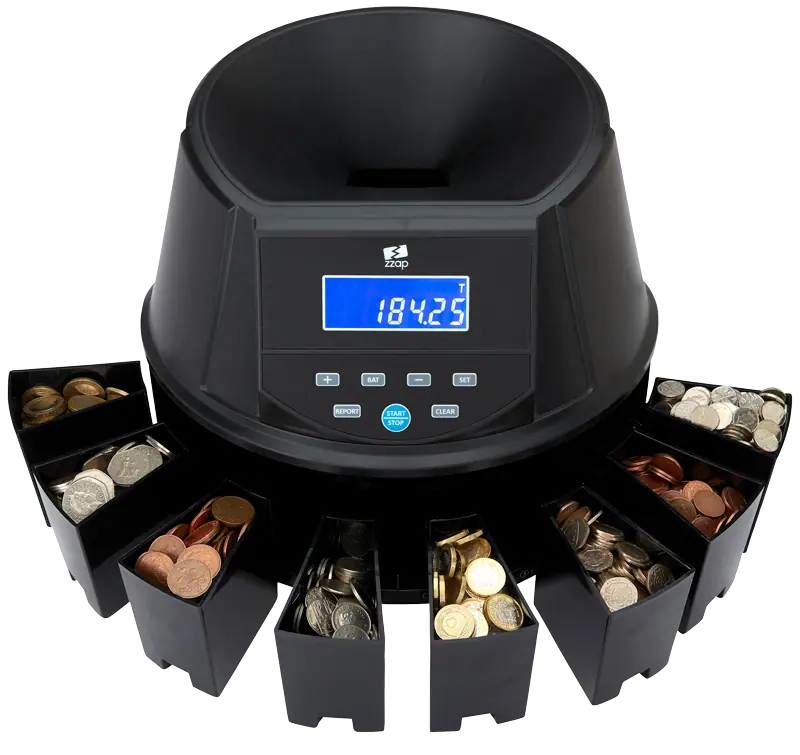 CS30-Coin-Money-Counter-Sorter-Machine-Cash-Currency-Counting-GBP-Automatic-UK-ZZap- CS30-Coin-Money-Counter-Sorter-Machine-Cash-Currency-Counting-GBP-Automatic-UK-ZZap-Auto-Stop Prevents Overfilling