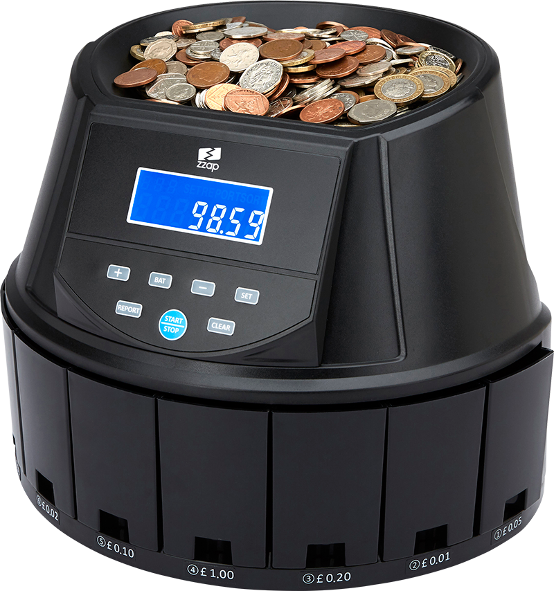 cash counting machine counting GBP coins