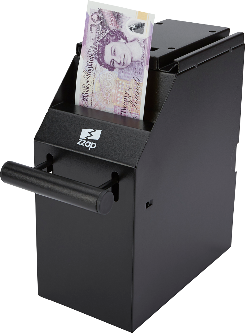 ZZap S10 POS Banknote safe-Insert one or more banknotes for secure storage