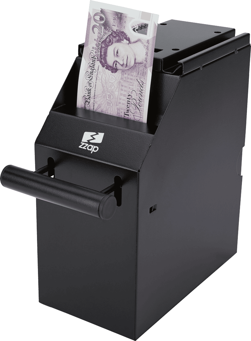 ZZap S10 POS Banknote safe-Insert one or more banknotes for secure storage