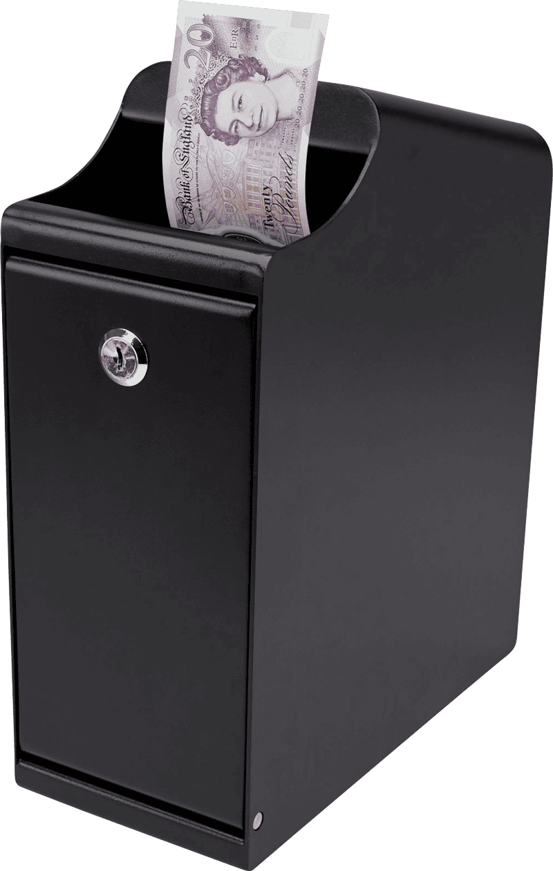 ZZap S20 POS Cash Safe-Insert one or more banknotes/coins for secure storage