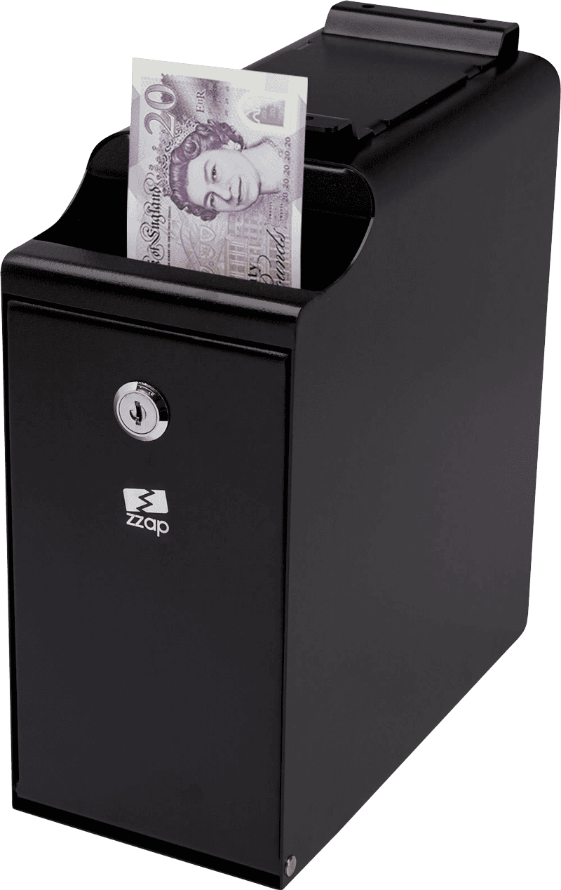 ZZap S30 POS Cash Safe-Insert one or more banknotes/coins for secure storage