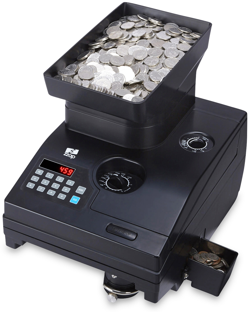 ZZap CC10 coin counter machine has Large hopper for high volume, continuous counting