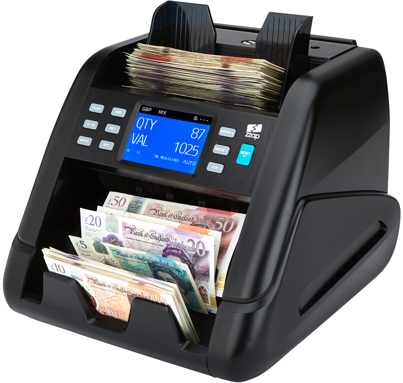 money counter machine counting GBP notes-Value counting for mixed GBP, USD, EURO, CAD, MXN, PLN banknotes & up to 9 others