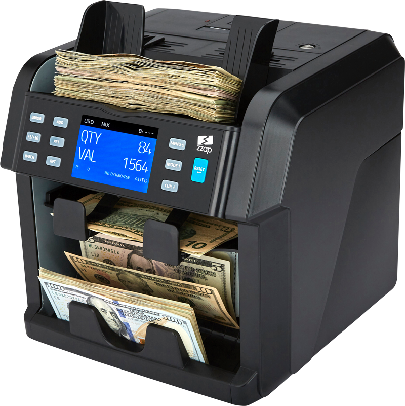ZZap NC70 value counter bill counter machine has Value counting for mixed USD, GBP, EURO, CAD, MXN, PLN, CHF, CZK, AUD bills & up to 6 others