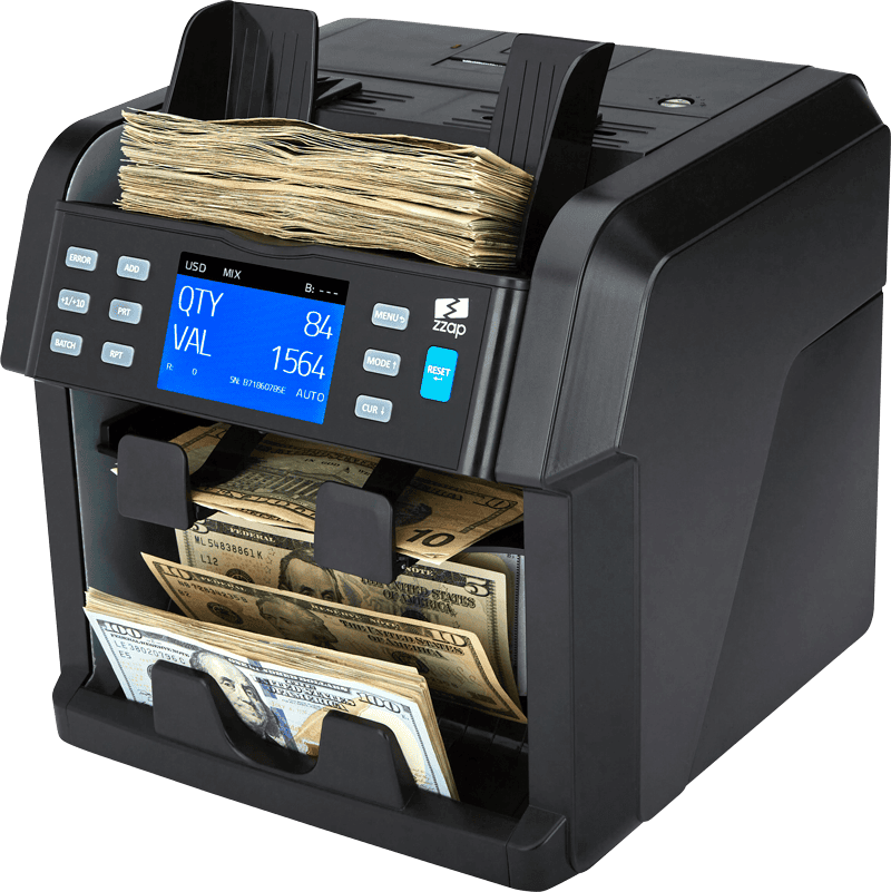 ZZap NC70 value counter bill counter machine has Value counting for mixed USD, GBP, EURO, CAD, MXN, PLN, CHF, CZK, AUD bills & up to 6 others