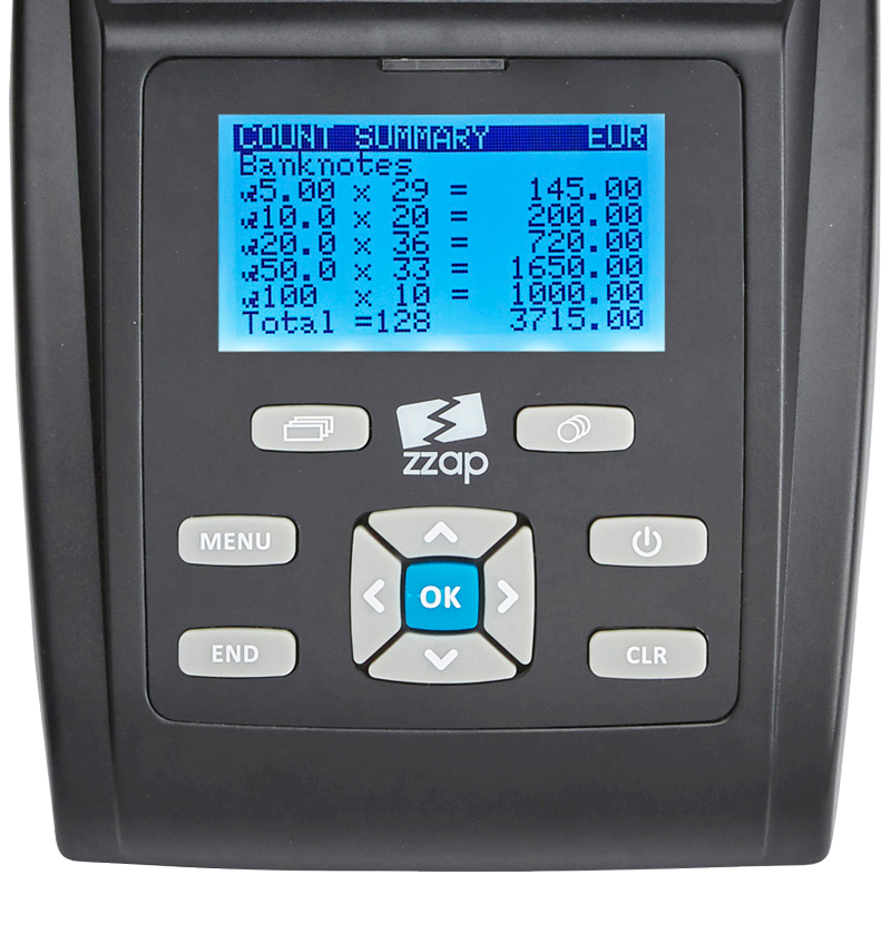 ZZap-MS40-Geldwaage-Geldzähler-Münzzähler-Marktführendes Display mit Schnellmenü