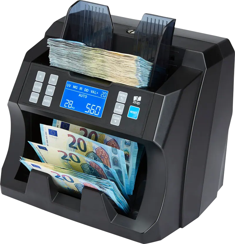ZZap NC25 Compteuse de billets - Compteuse d'argent - Détecteur de faux billets Compte la VALEUR et la quantité totales des billets TRIÉS.