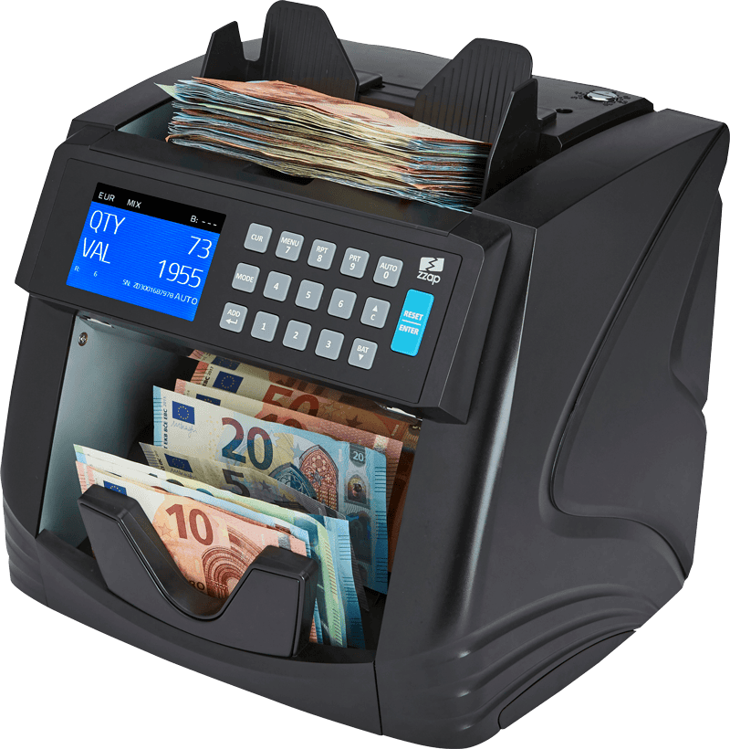 ZZap NC60 Compteur de valeur - compteur d'argent - détecteur de faux billets-Comptage de la valeur des billets mixtes EUR, USD, GBP, CAD, MXN, PLN et jusqu'à 9 autres