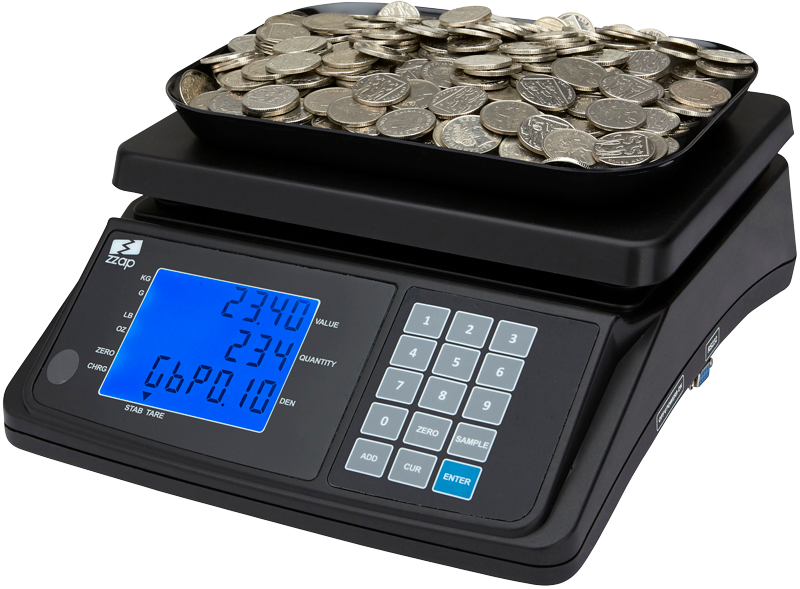 ZZap MS20 Money Counting Scales-Coin Counting Scale-Coin Counter-Counts the total value for sorted coins